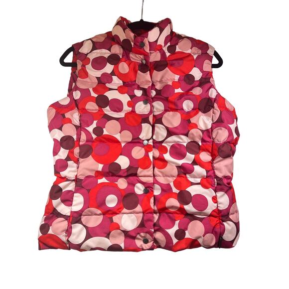 Vintage Moncler Pink Red Polka Dot Retro Boho Down Puffer Vest Womens 3 / XL - Picture 1 of 16